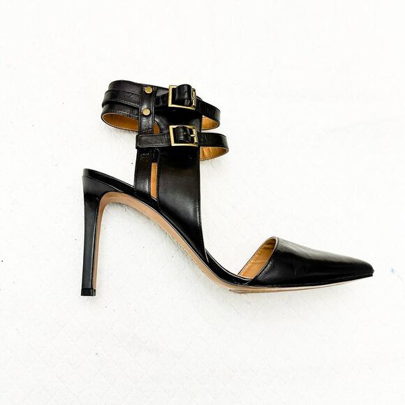 Nine West Black Double Strap Pointy Toe Leather Stiletto Heel Size 9.5 - Picture 3 of 5